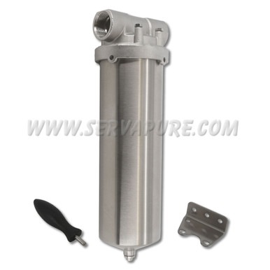 HydroScientific, T1-304-10-222, 10" 304 Stainless Steel Single Filter Cup Housing, 222, 1" In/Out