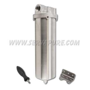 HydroScientific, T1-316-34, 10" 316 Stainless Steel Single Filter Cup Housing, DOE, 3/4" In/Out