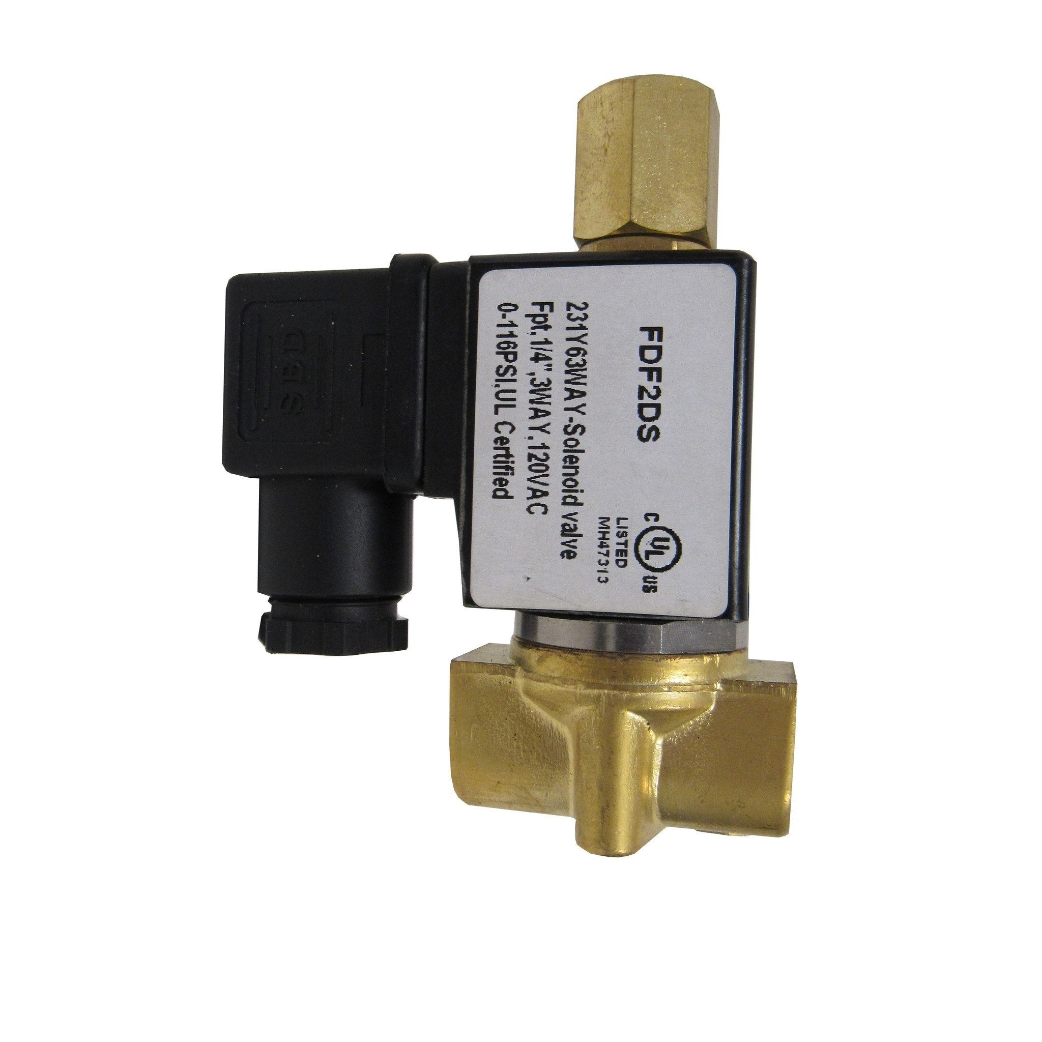 Solenoid Valve, 1/4 Inch NPT, Brass 3-Way Valve, 120 VAC Coil