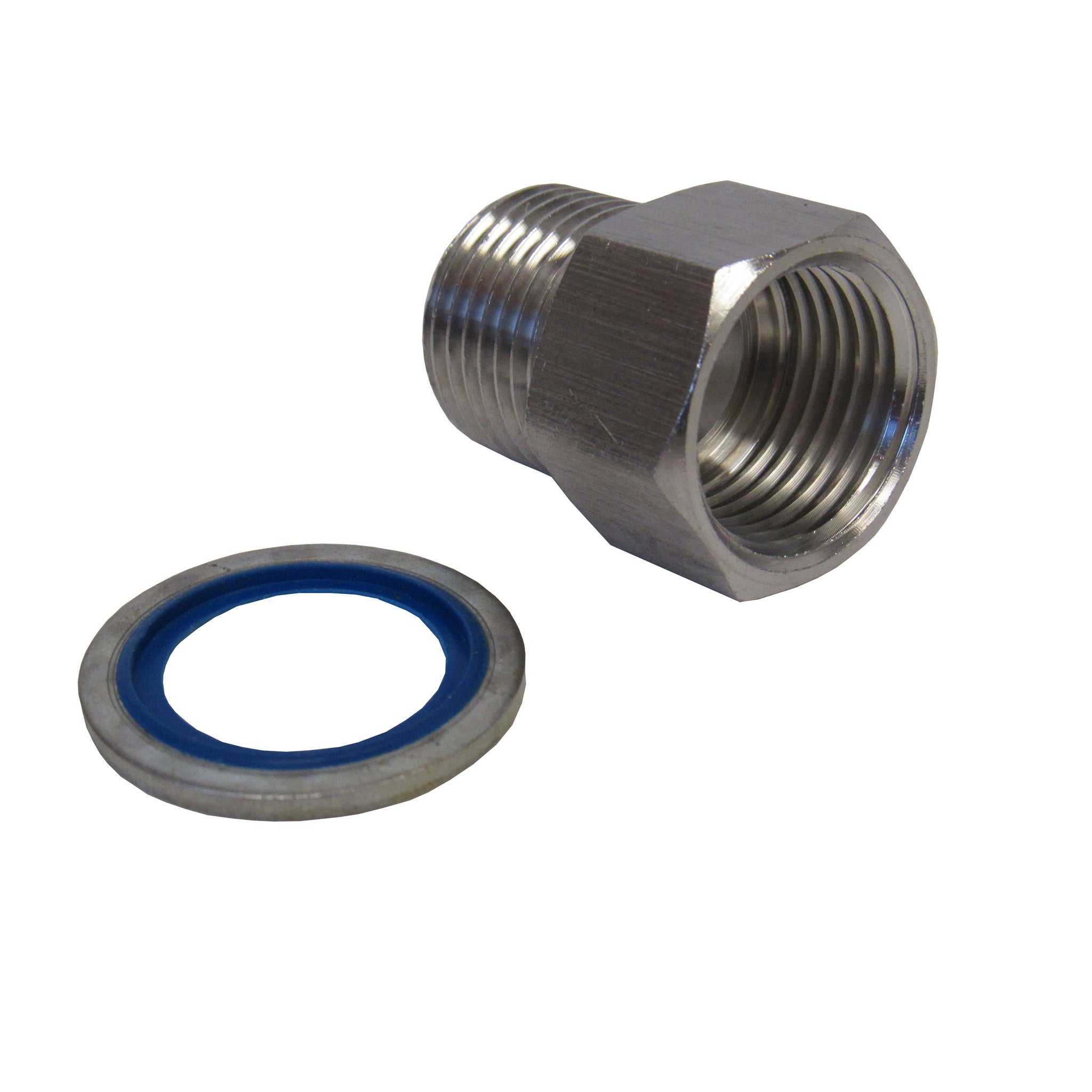 BSPP Adapters - Stainless Steel - 1/2 Inch Male NPTx1/2 Inch BSPP Female With Sealing Washer