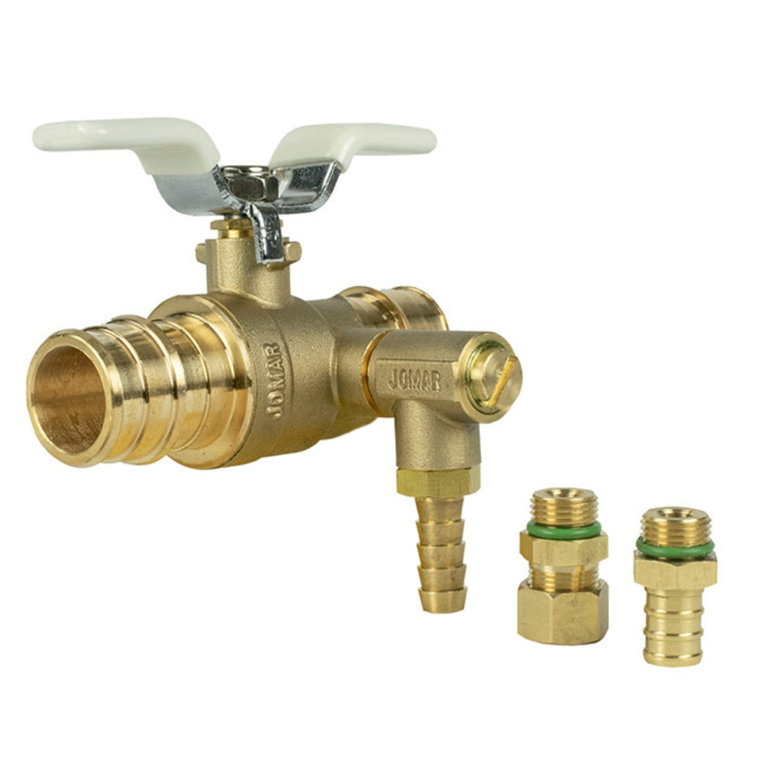 Jomar 104-100RVSSG 2 Pack - 3/4 Inch Expansion Pex Lead Free Brass 2-Piece Ball Valves with 100 PSI Thermal Expansion Relief & Stainless Steel Trim