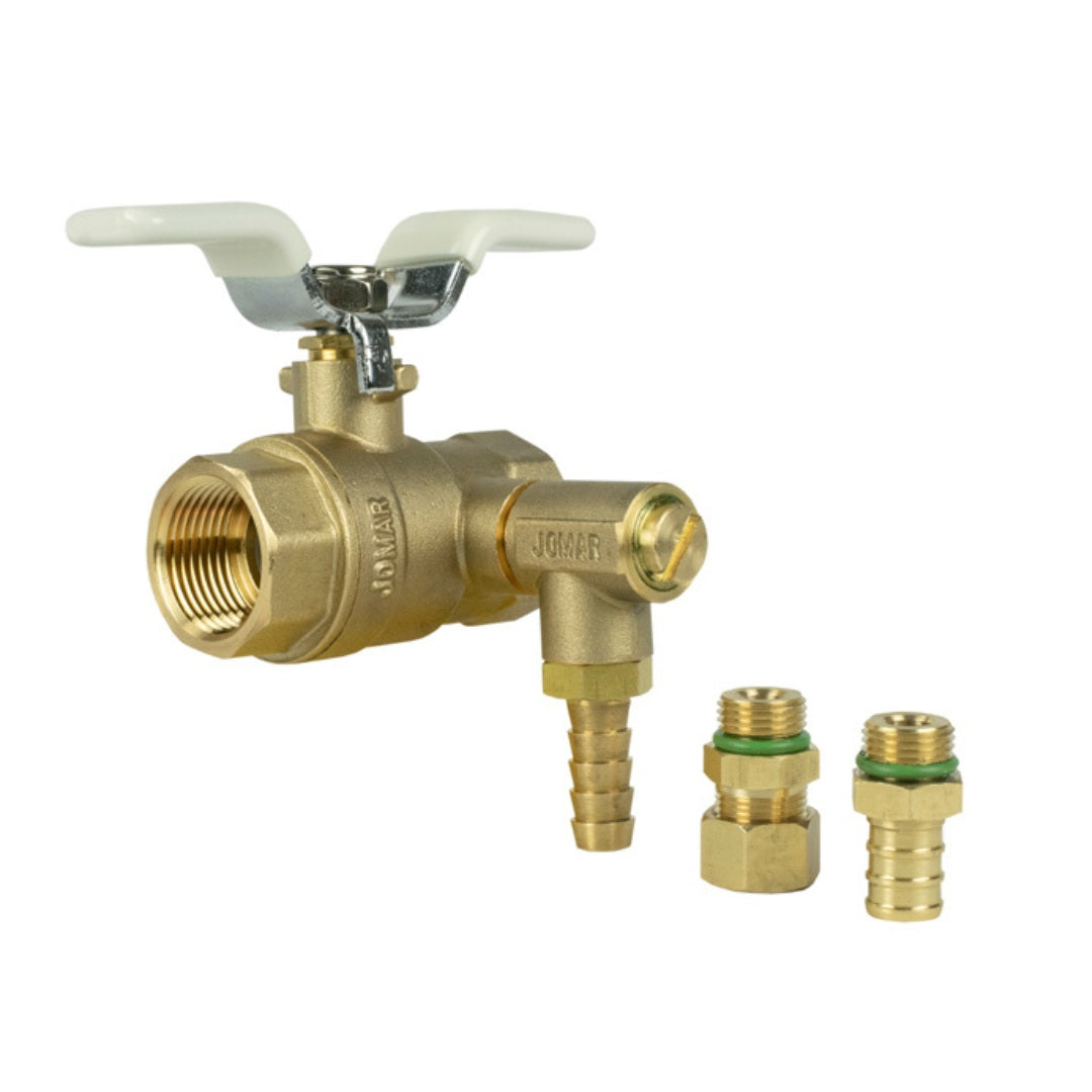 Jomar 100-080RVSSG 2 Pack - 3/4 Inch Threaded Lead Free Brass 2-Piece Ball Valves with 80 PSI Thermal Expansion Relief & Stainless Steel Trim