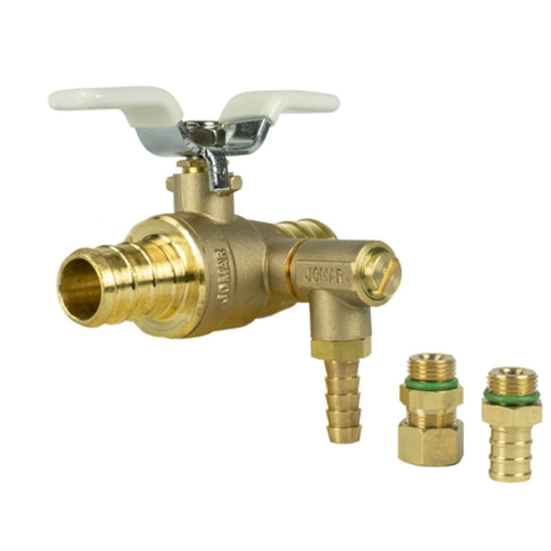 Jomar 103-080RVSSG 2 Pack - 3/4 Inch Crimp Pex Lead Free Brass 2-Piece Ball Valves with 80 PSI Thermal Expansion Relief & Stainless Steel Trim