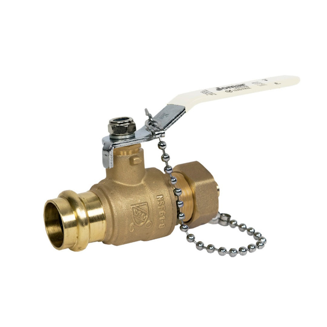 Jomar 100-673G 3 Pack - 1/2 Inch Press x 3/4 Inch Hose Connection Lead Free Brass 2-Piece Ball Valves with Stainless Steel Trim