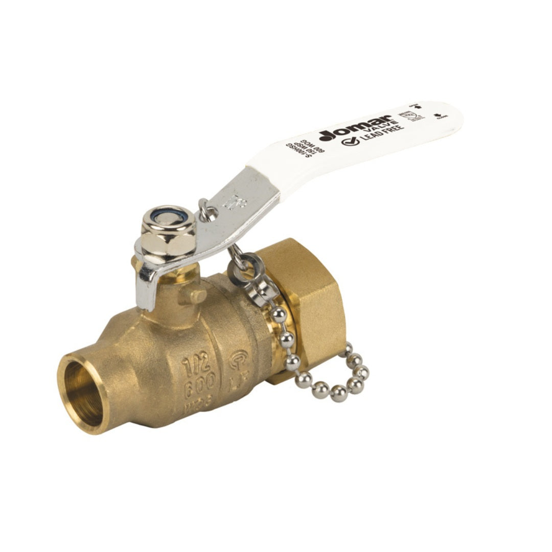 Jomar 100-663G 3 Pack - 1/2 Inch Solder x 3/4 Inch Hose Connection Lead Free Brass 2-Piece Ball Valves with Stainless Steel Trim