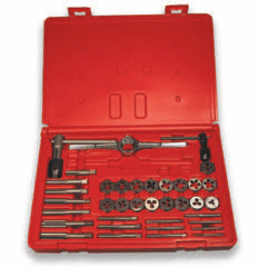 24 Piece Hi-Carbon Steel Fractional Combination Course & Fine Thread Tap and Round Die Set (1 Set), Norseman Drill #50050