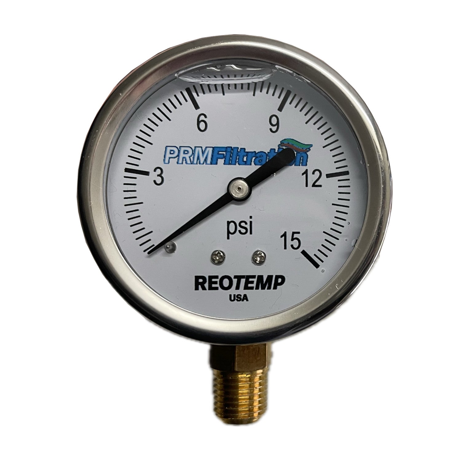 Premium 304 Stainless Steel Pressure Gauge with Brass Internals, 0-15 PSI, 2-1/2 Inch Dial, 1/4 Inch NPT Bottom Mount, Calibration Certificate Option