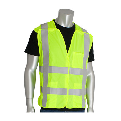Hi-Vis Yellow 5X Class 2 Treated Poly, Brkwy Solid Vest, H&L Closure, FR Tape, LY Hi-Visibility Vest 305-5PVFRLY-4X/5X