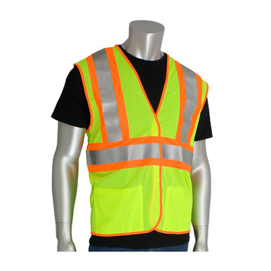 Hi-Vis Yellow XL Class 2 Treated Poly, Mesh Vest H&L Closure, 2 Pocket, FR Tape, OR Hi-Visibility Vest 305-MVFROR-L/XL