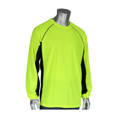 Hi-Vis Yellow XL Non-ANSI Long Sleeve Black Trim T-Shirt, UV and Insect Protection Hi-Visibility Shirt 310-1150B-LY/XL
