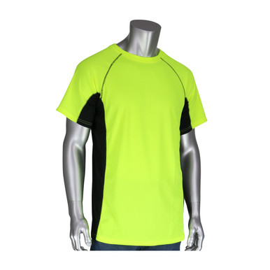Hi-Vis Yellow M Non-ANSI Short Sleeve Black Trim T-Shirt, UV and Insect Protection Hi-Visibility Shirt 310-950B-LY/M