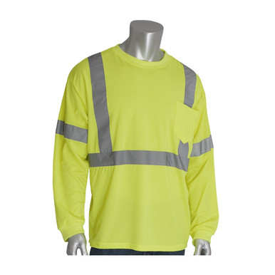 Hi-Vis Yellow M FR Class 3 ANSI 107 LS Shirt, 8.6 Cal, 8oz. Cotton, FR Tape, LY Hi-Visibility FR t-shirt 315-1350FR/M