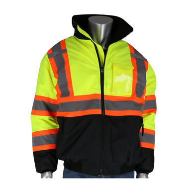 Hi-Vis Yellow 2X Class 3 Black Bottom Two Tone Tape Insul. Jacket, Zipper, Lime Yellow Hi-Visibility Jacket 333-1745-LY/2X