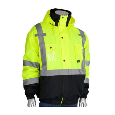 Hi-Vis Yellow XL Class 3 Rip Stop Black Trim Bomber Fleece Liner, Zipper, 2in. Tape, LY Hi-Visibility Jacket 333-1770-LY/XL