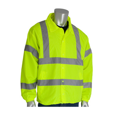 Hi-Vis Yellow L Class 3 Windbreaker, Lt. Wt. Lining Collared, No Hood, 2in. Tape, LY Hi-Visibility Jacket 333-WBLY-LG