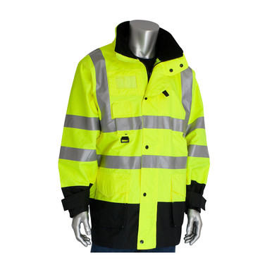 Hi-Vis Orange 3X Class 3 Coat 7in1, Insulated Inner Jacket, Zip. Cl. Hd, 2in. Tape, LY Hi-Visibility Coat 343-1756-YEL/3X