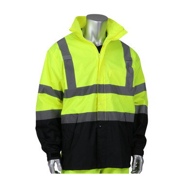 Hi-Vis Yellow 5X R3 Ripstop Black Bottom Rain Jacket 3 Pockets,Adj.Hood,Mic Tabs, Zipper Hi-Visibility Polyester/PU 353-1200OR-4X/5X