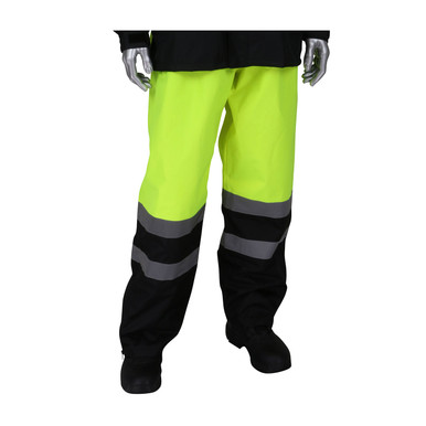 Hi-Vis Yellow M Class E Ripstop Black Bottom Rain Pant,Removeable Susp.Gusset Cuff Hi-Visibility Polyester/PU 353-1202OR-S/M