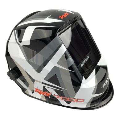 Auto Darkening Welding Helmet with Blue Lens and 5 Point Head Harness and Pattern RWX7000