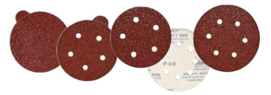 Aluminum Oxide Red Heavy Discs - Hook and Loop - 5" x 8 Dust Holes, Grit/ Weight: 100E, Mercer Abrasives 578810 (50/Pkg.)