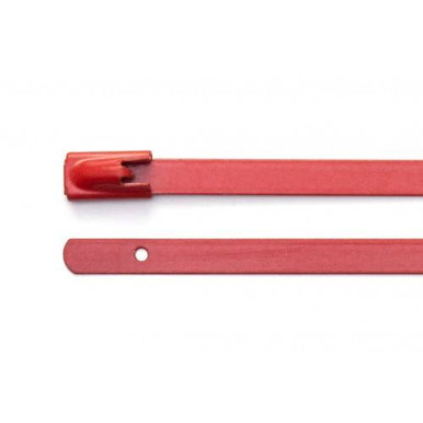 8" Red Polyester Coated 316 Stainless Steel Cable Ties 150 lb. (100/Bag)