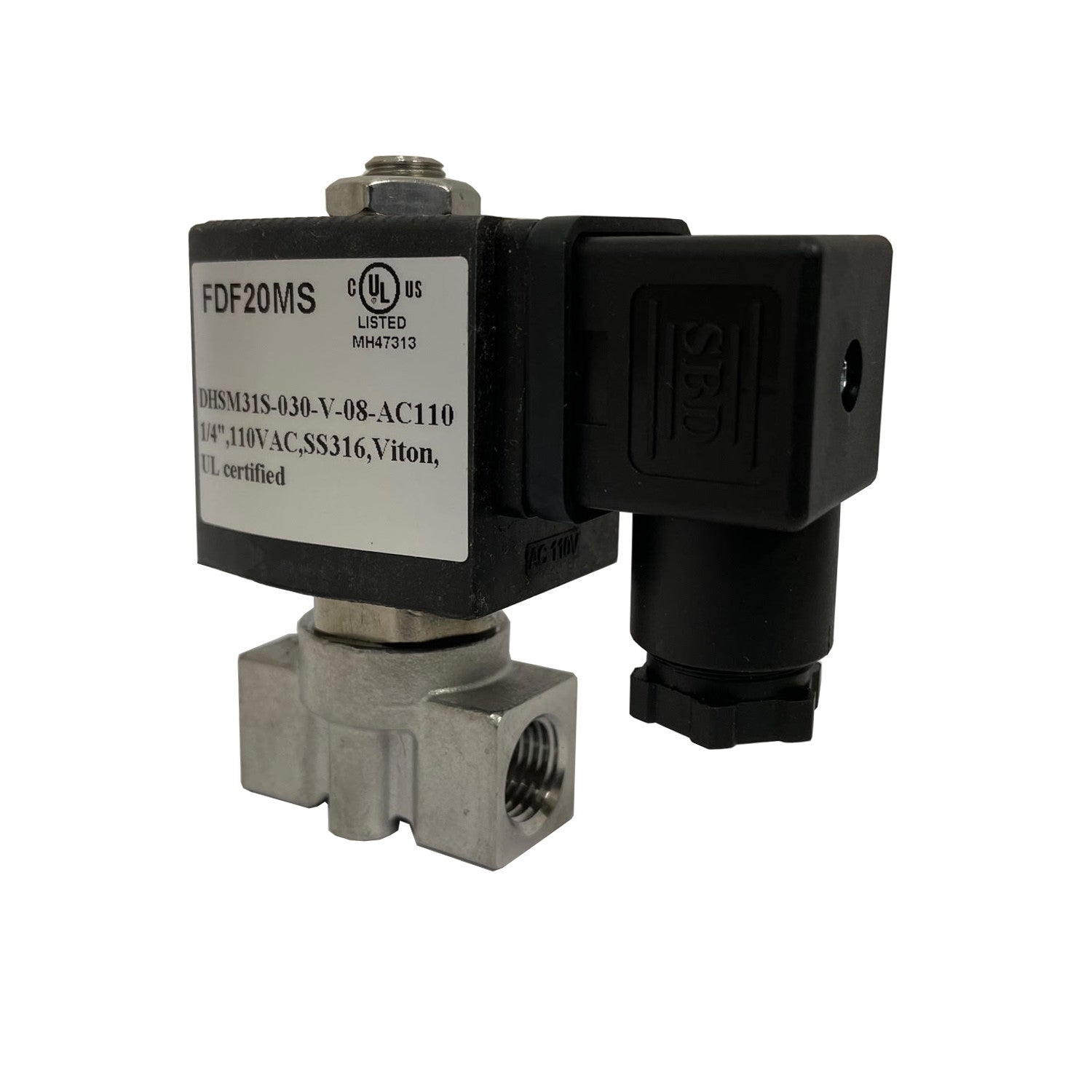 Minature Solenoid Valve, 1/4 Inch NPT, 316 Stainless Steel, 110 VAC Coil, Viton Seal, 174 psi