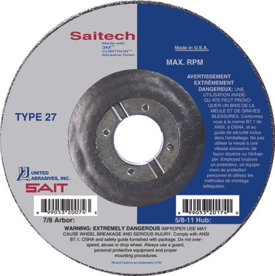 5" x 1/8" x 7/8"T27 Pipeline Wheel | Sait Saitech 22274