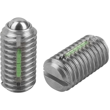 Kipp M4 Spring Plungers, LONG-LOK, Ball Style, Slotted, Stainless Steel, Heavy End Pressure (10/Pkg.), K0322.204