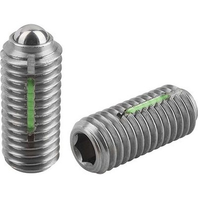 Kipp M6 Spring Plungers, LONG-LOK, Ball Style, Hexagon Socket, Stainless Steel, Standard End Pressure (10/Pkg.), K0326.06