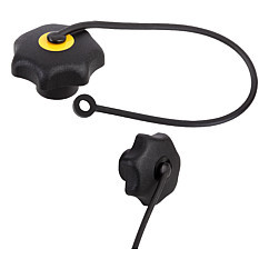 Kipp M12 Inside Diameter, 63 mm Diameter, Star Grip Knob with Safety Lanyard, Plastic with Stainless Steel Bushing, Style KS - Black (Qty. 1), K0154.612