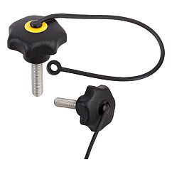 Kipp M5x20 Inside Diameter, 25 mm Diameter, Star Grip Knob with Safety Lanyard, Plastic with Stainless Steel External Thread, Style LS - Gray (Qty. 1), K0154.7055X20
