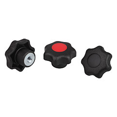 Kipp 5/8"-11 Thread, 63 mm Diameter, Star Grip Knob, Plastic with Steel Bushing, Style K-Black (10/Pkg.), K0155.2A6
