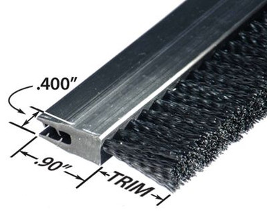 Flexible Strip Brush, Clip Style, Double Row, 3" Trim, .020 Nylon, 72" Long FPVC123072
