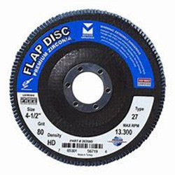Type 27 High Density Zirconia Flap Discs - 5" x 5/8" - 11, Grit: 40, Mercer Abrasives 266H04 (10/Pkg.)