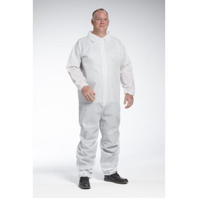 PE Laminate - White Poly/PE/Poly Coverall, zipper front w/Elastic Wrist and Ankle 3402/XXL