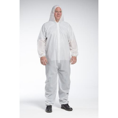 PE Laminate - White Poly/PE/Poly Coverall, zipper front w/Elastic Wrist/Ankle and attached Hood 3406/XXL