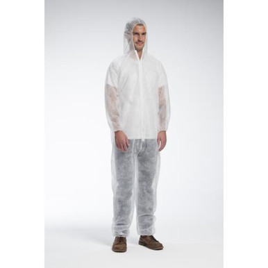 SBP White Coverall, Elastic Wrist/Ankle w/attached Hood - Standard Weight 3506/L