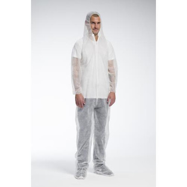 SBP White Coverall Elastic Wrist/Ankle w/attached Hood and Boot - Standard Weight 3509/M