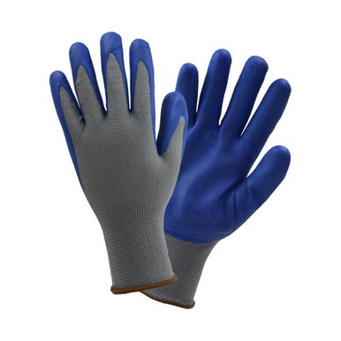 Grey Polyester, 13 gauge shell, Blue foam nitrile coated - 5 pair of glove in PK = pack 37185/L5P
