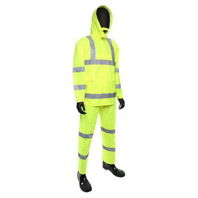 Fluorescent Lime Green/w Reflective stripes -Poly Oxford/PU coated3pcs Rain suit, Class 3 4033/XXL