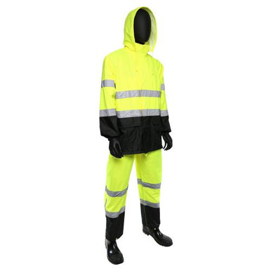 Hi-Vis Lime ANSI Class 3Poly Oxford/PU Rain Suit - Limited Flammability 4530SE/XL