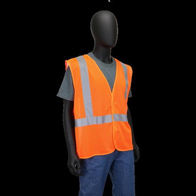 HI-VIS ORANGE ECONOMY MESH SAFETY VEST WITH HOOK & LOOP FRONT CLOSURE- NO POCKET- ANSI/ISEA 107-2015 CLASS 5 47206NP/XL