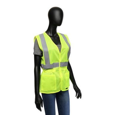 HI-VIS LIME LADIES FITTED SAFETY VEST WITH HOOK & LOOP FRONT CLOSURE- ANSI/ISEA 107-2015 CLASS 2 47207/SM
