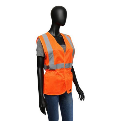 HI-VIS ORANGE LADIES FITTED SAFETY VEST WITH HOOK & LOOP FRONT CLOSURE- ANSI/ISEA 107-2015 CLASS 3 47208/LXL