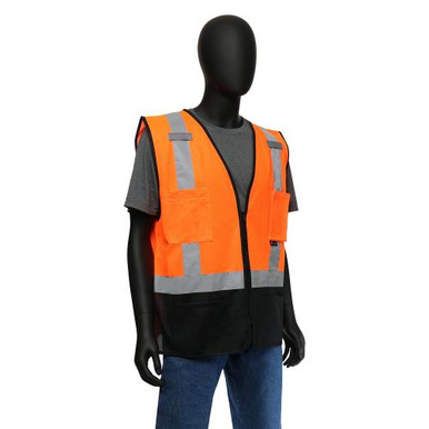 HI-VIS ORANGE COLORBLOCK SURVEYOR SAFETY VEST WITH ZIPPER FRONT CLOSURE- ANSI/ISEA 107-2015 CLASS 3 47212/L