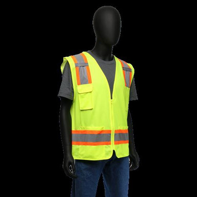 HI-VIS LIME 2-TONE SURVEYOR SAFETY VEST WITH ZIPPER FRONT CLOSURE- ANSI/ISEA 107-2015 CLASS 7 47215/4XL