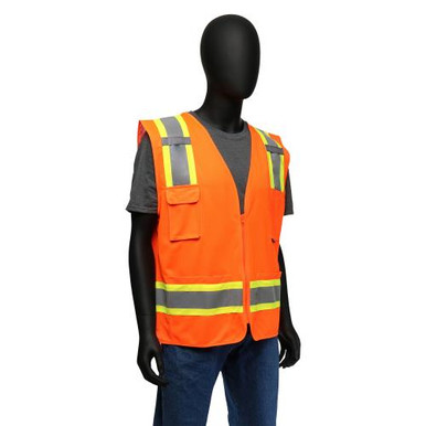 HI-VIS ORANGE 2-TONE SURVEYOR SAFETY VEST WITH ZIPPER FRONT CLOSURE- ANSI/ISEA 107-2015 CLASS 5 47216/2XL