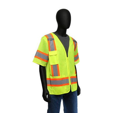 HI-VIS LIME 2-TONE SURVEYOR SAFETY VEST WITH ZIPPER FRONT CLOSURE- ANSI/ISEA 107-2015 CLASS 7 47306/3XL