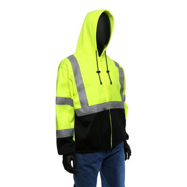 HI-VIS LIME INSULATED ZIPPER FRONT FLEECE COLORBLOCK HOODED SWEATSHIRT - ANSI/ISEA 107-2015 CLASS 7 47500/3XL