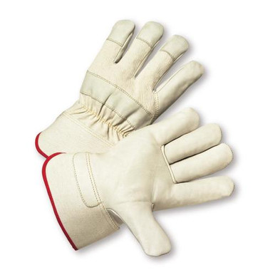 Select Grain Cowhide Rubberized Safety Cuff Glove - White Cuff & Fabric Back: Small 5000/M